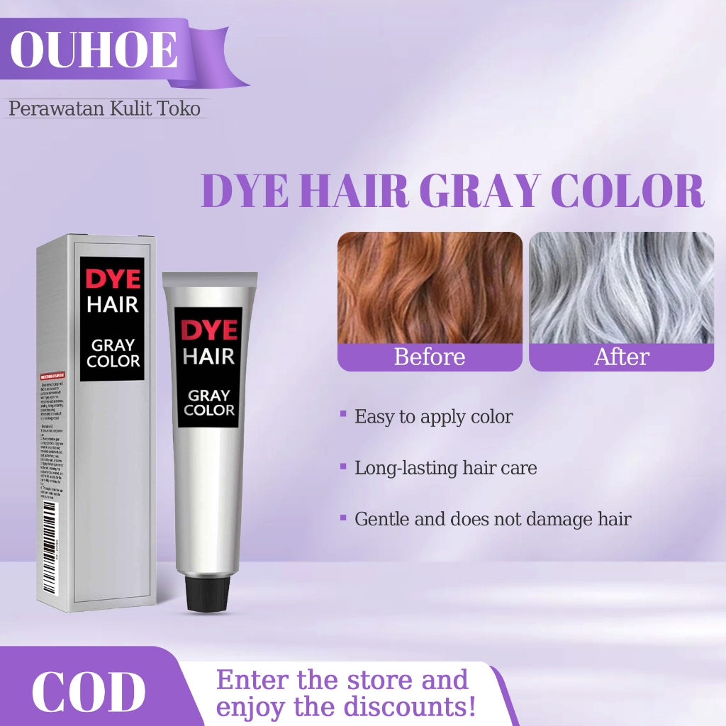 EELHOE Cat Rambut Ash Grey 100ml Dye Hair Gray Color Hair Dye Cream Pewarna Rambut Natural Ingredien