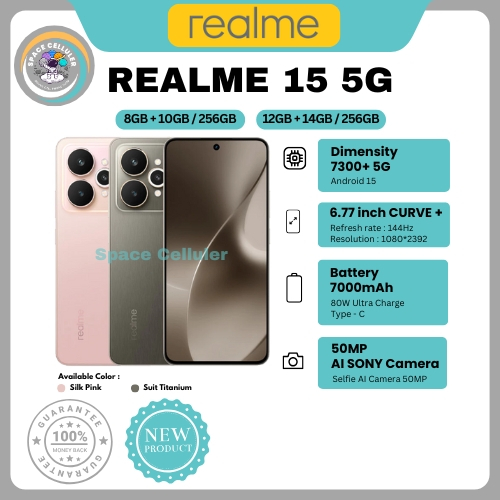 HP REALME 15 5G 12/256GB, 15 5G 8/256GB, 14 5G 8/256GB & 13+ 5G 12/256GB (GARANSI RESMI REALME)