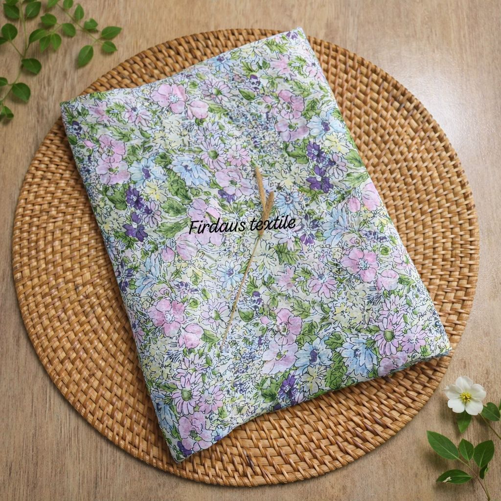 Kain sifon sutra premium motif bunga cantik dan elegan
