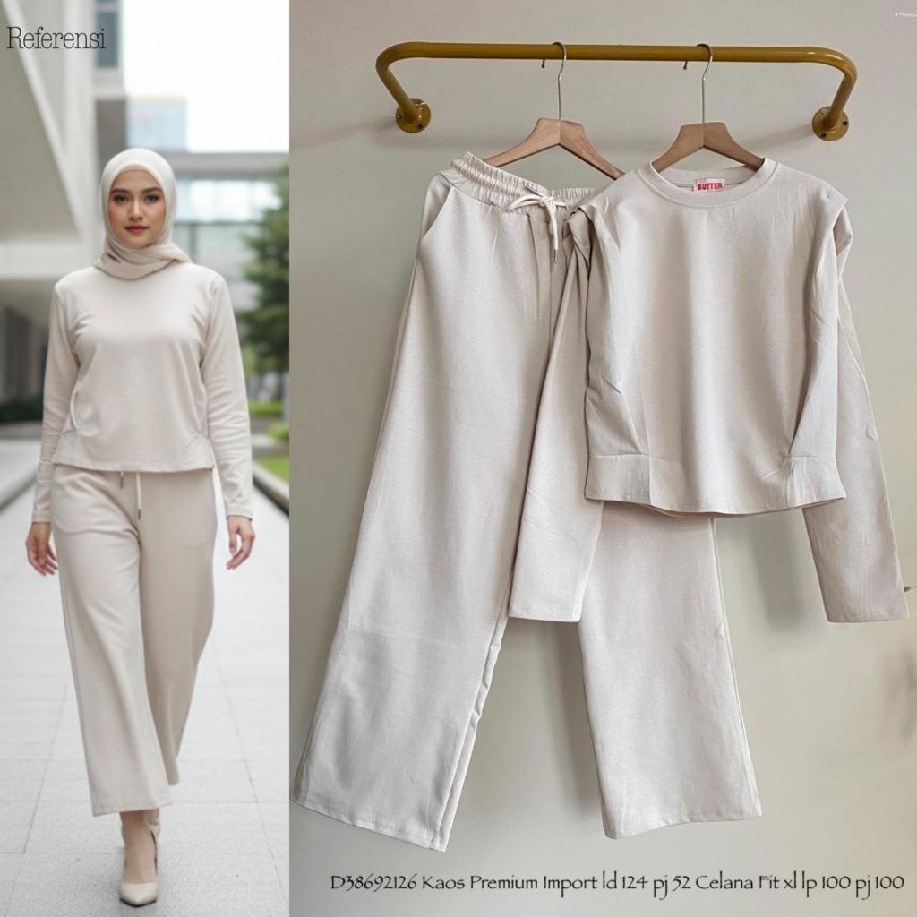 Real pic ORIGINAL dan TERMURAH Stelan kaos tebal PREMIUM Butik / Stelan Oversize Premium Bangkok / S