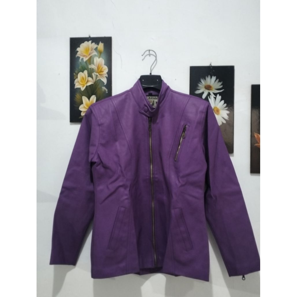 Preloved-Jaket Kulit Ungu Tua Retro / Vintage Leather