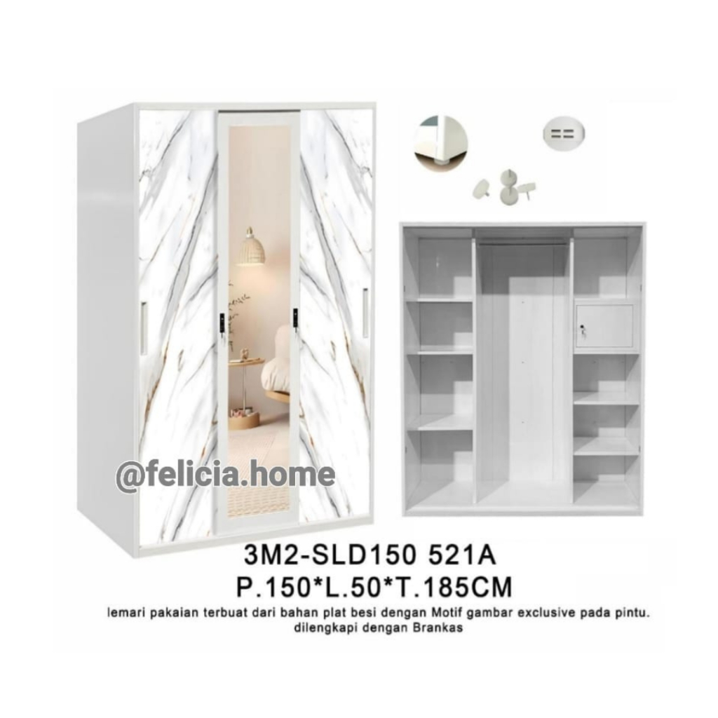 Lemari Pakaian Besi 3 Pintu Sliding Door