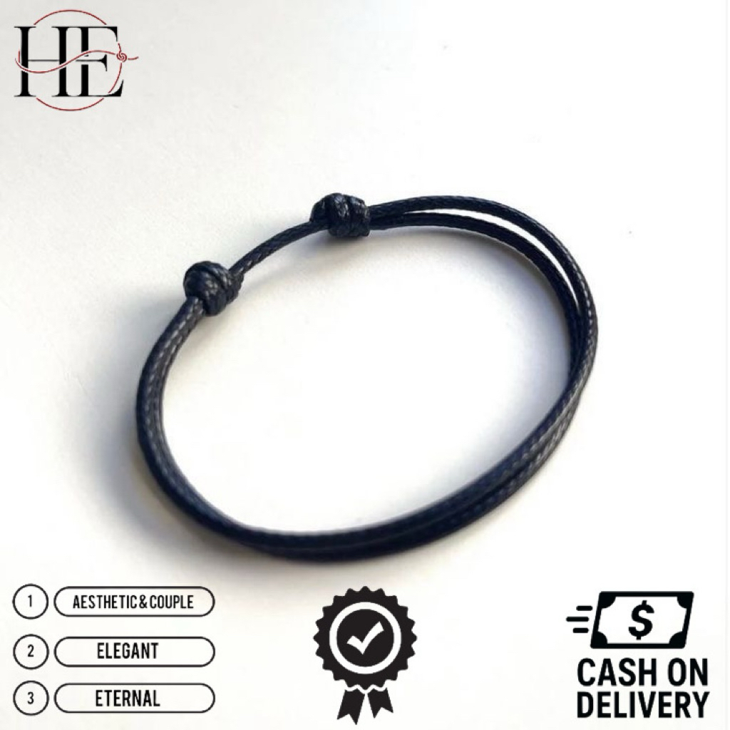 HE - Gelang tangan tali hitam polos aesthetic bracelet bangle, gelang tangan tali hitam polos couple