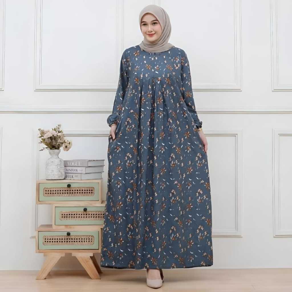 Gamis Midi Terbaru Motif Bunga Busui Outfit Muslim