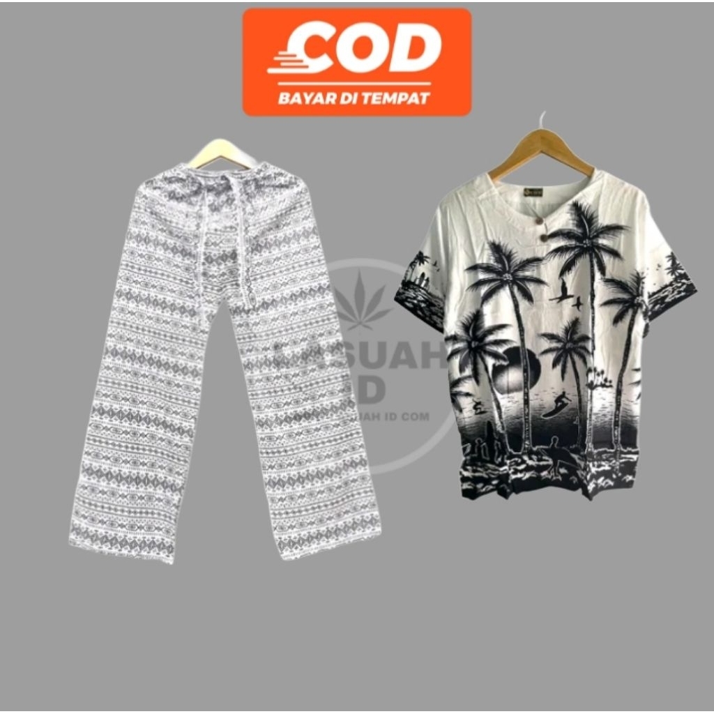 Lasuah_Id setelan baju pantai - setelan baju pantai pria dan wanita - setelan celana panjang pantai 