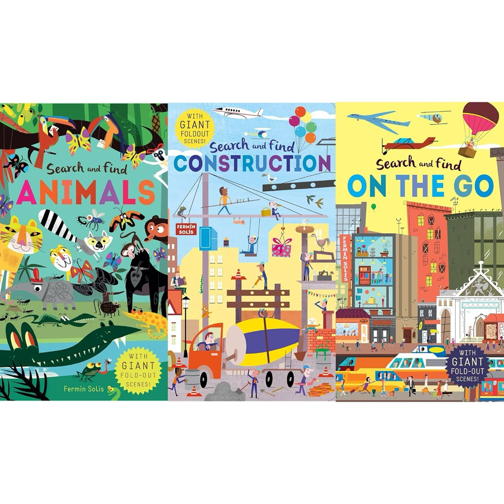 Search and Find: Construction Animals Children Book with Giant Fold Out