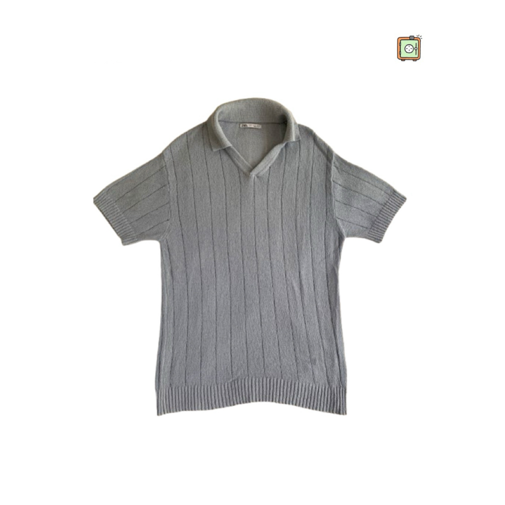Second Zara (Sky Blue Rib Knit Polo Shirt)