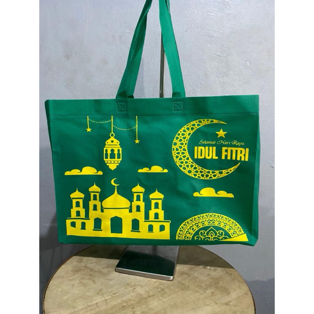 GOODIE BAG IDUL FITRI LEBARAN 40x30x15 / TAS PARCEL KAIN SPUNBOND EID MUBARAK