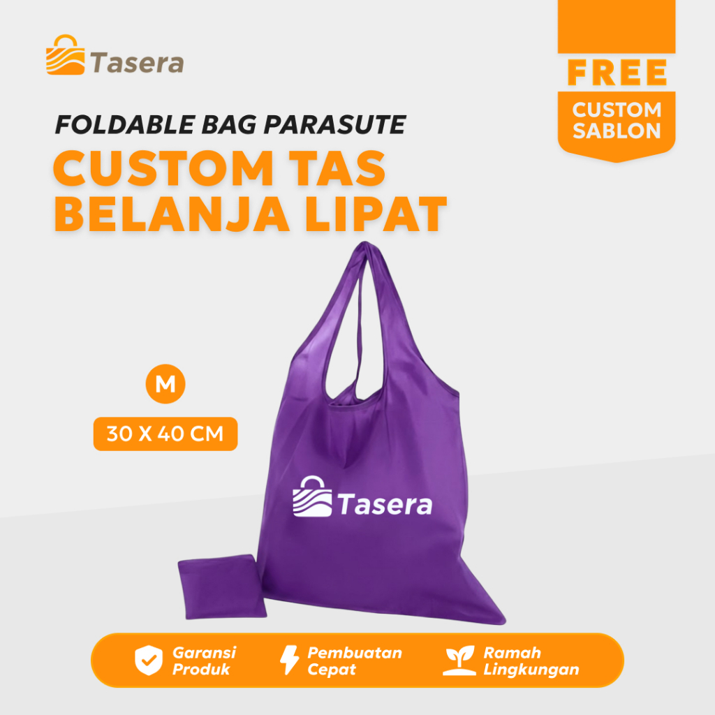 Tas Belanja Lipat Shopping Bag Custom Size Medium 30 x 40 | Foldable Bag | Tas Parasut Custom