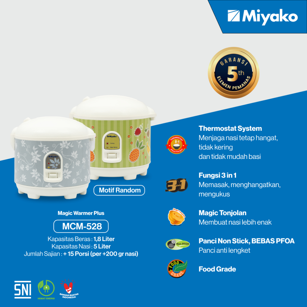 Magic Com Miyako MCM528 Rice cooker 1.8 Liter Anti lengket 3 In 1 -  Magic Warmer Plus
