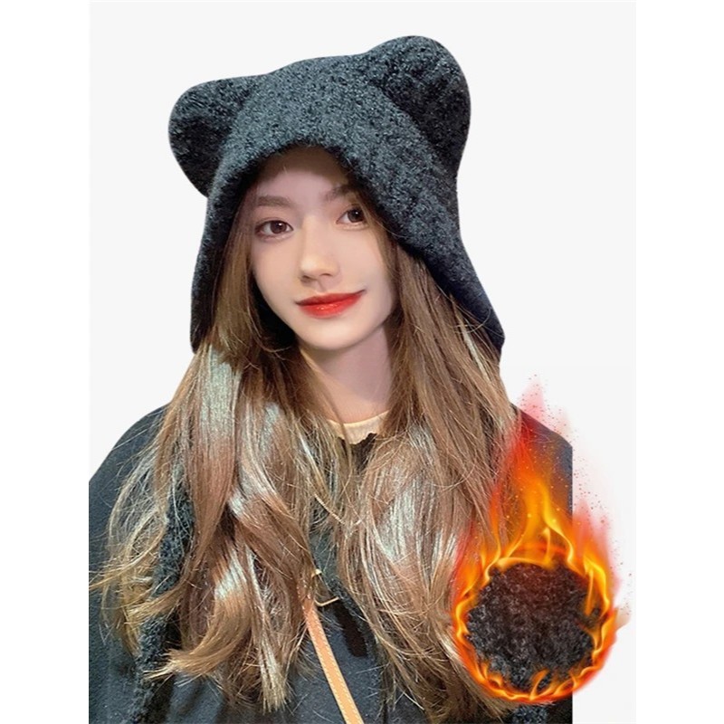 Topi Beanie Telinga Beruang Wanita Musim Gugur Baru, Topi Rajut Musim Dingin, Topi Korea, Kupluk Ana