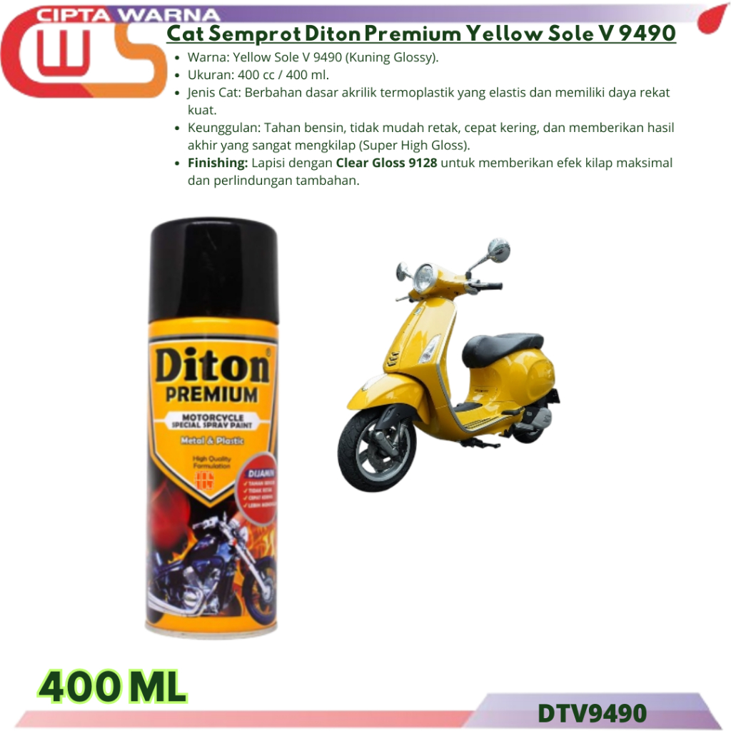 Cat Semprot Diton Premium Vespa Color Kuning Yellow Sole V 9490** - A7 CWS