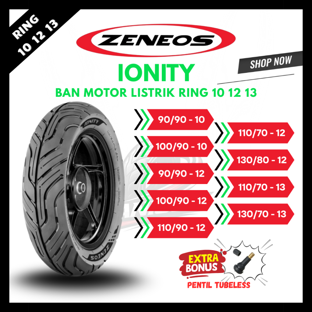 [TERBARU] Ban Motor Listrik ZENEOS IONITY Ring 10 12 13 Motif Kekinian Ban Donut Tubeless Bayar di T
