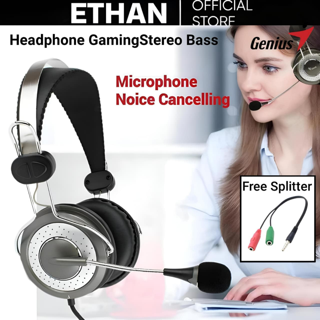 Ethan Headset Headphone Earphone Gaming Microphone Stereo Genius Super Bass Hs04su Laptop Hp