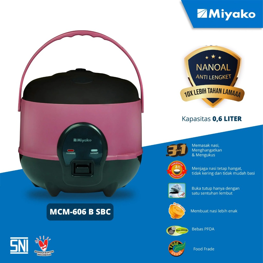 Magic com Miyako MCM606BSBC Rice Cooker Mini 0.6 liter Nanoal - Magic Warmer Plus anti lengket