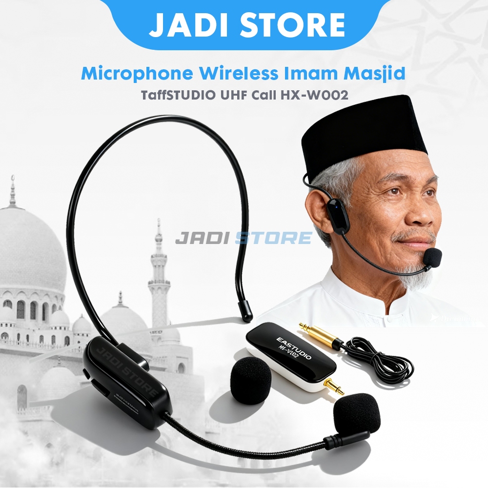 TaffSTUDIO Wireless Microphone UHF Call Center Mikrofon Headset Tanpa Kabel HX-W002 Mic Imam Masjid 