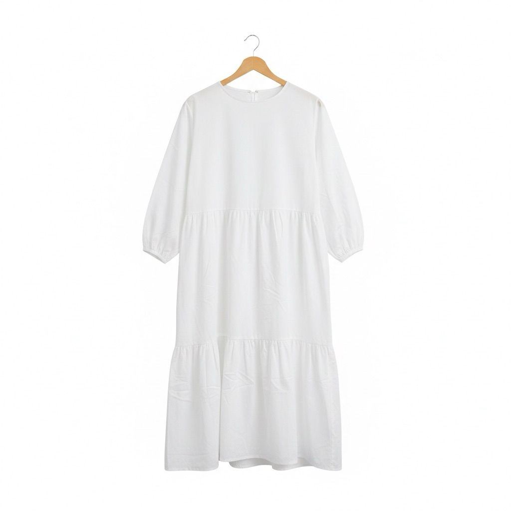 Preloved midi dress poplin warna putih