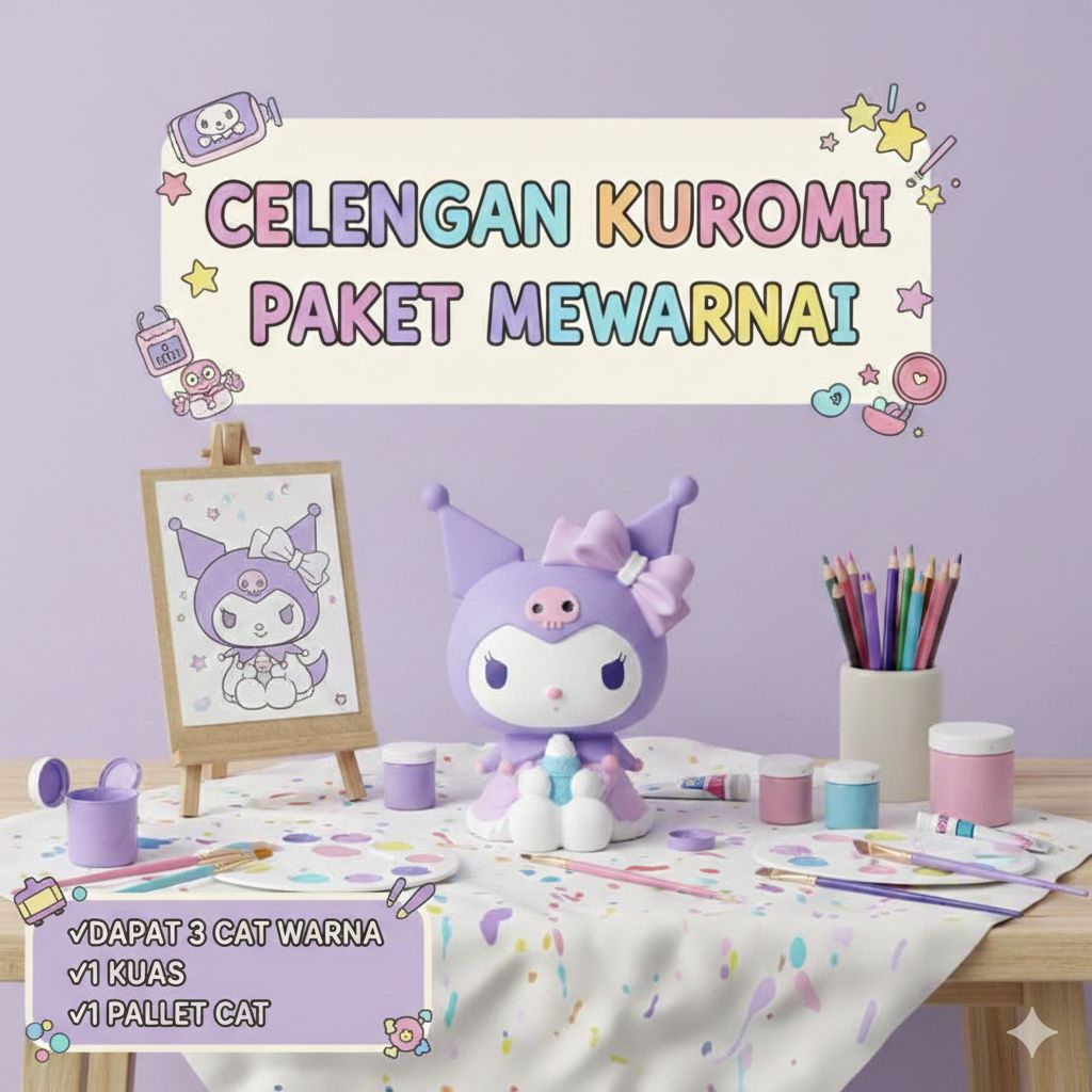 CELENGAN KUROMI PAKET MEWARNAI - CELENGAN GYPSUM KARAKTER KUROMI