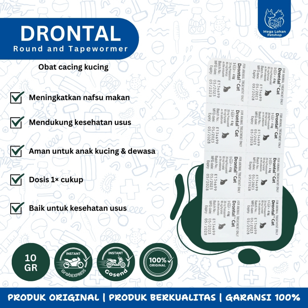 Drontal Cat Obat Cacing Kucing Original – Obat Cacing Spektrum Luas untuk Kucing Dewasa & Kitten