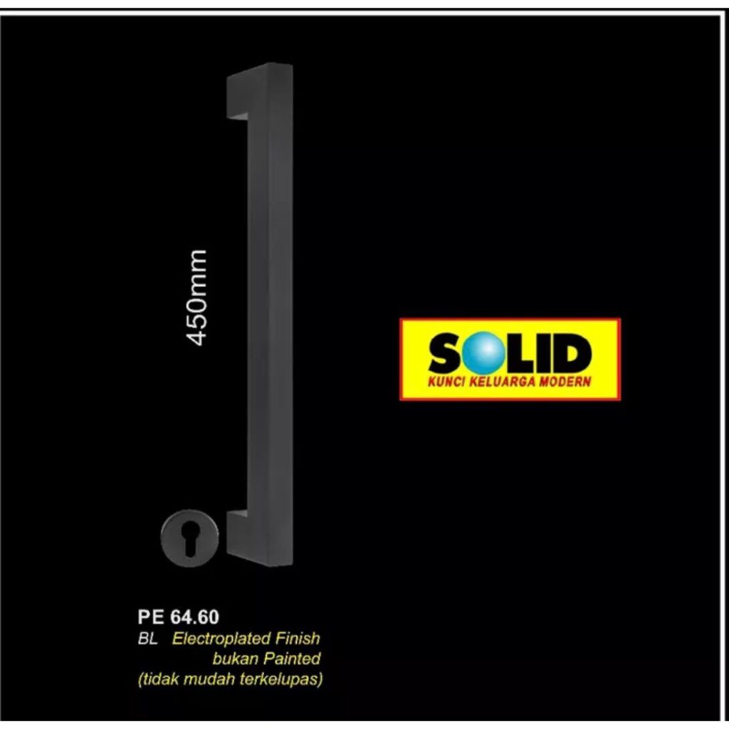 Pull Handle / Tarikan Pintu 2 Daun SOLID PE 64.60 BLACK 45CM (FREE RING KUNCI)