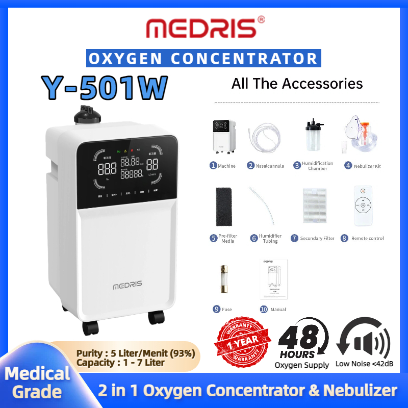 Oxygen Concentrator+Nebulizer MEDRIS Y-513W Tipe 5L 93±3% Oksigen Konsentrator Oksigen Elektrik