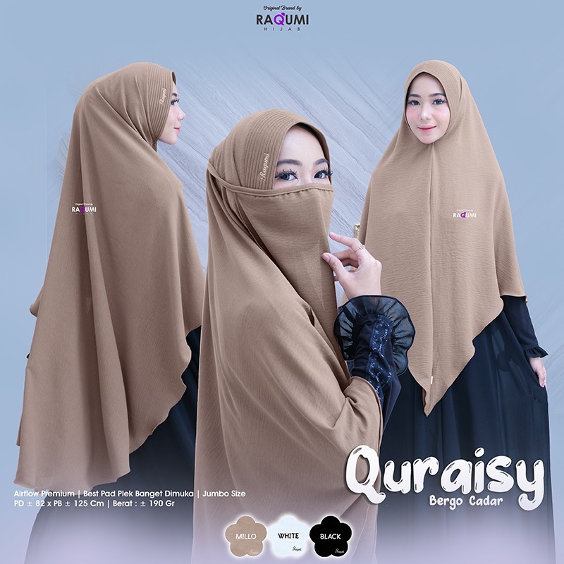 QURAISY BERGO CADAR ORIGINAL BY RAQUMI HIJAB / FREE CADAR / JILBAB AIRFLOW PREMIUM / JUMBO SIZE
