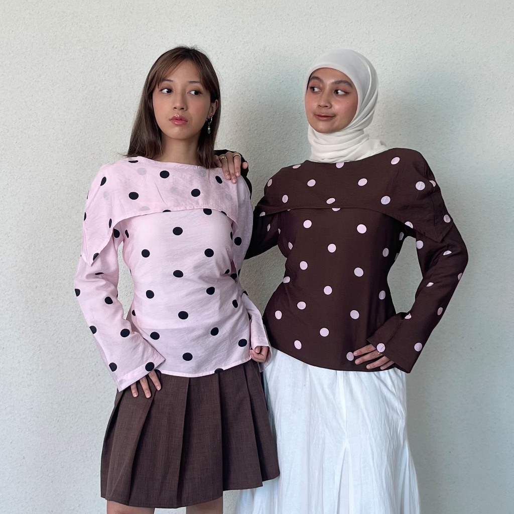 Bling It On - PAOLA Polka Top - Polkadot Dots Dotted Pattern Atasan Wanita Feminim Fitted