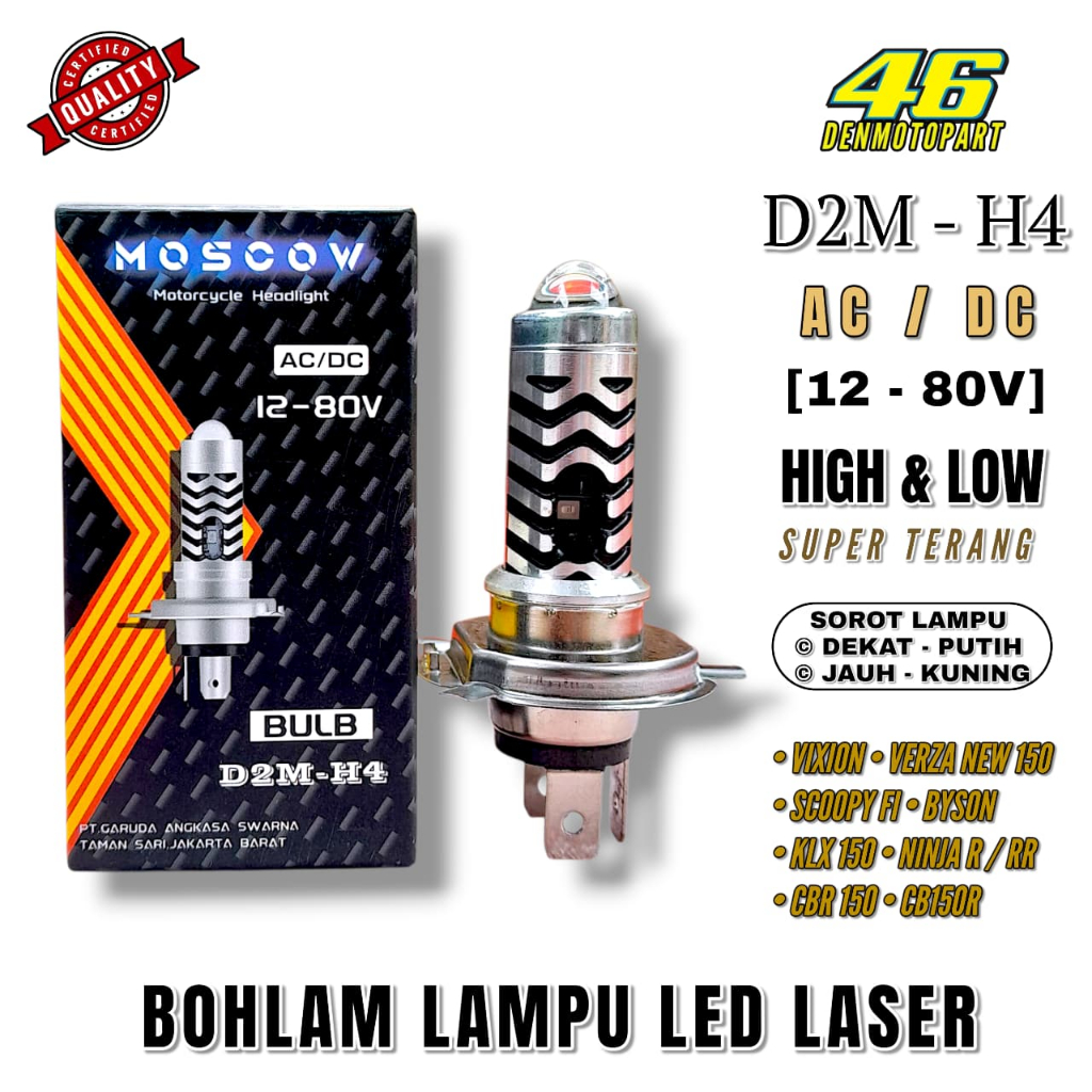 BOHLAM LAMPU DEPAN H4 LED LASER  SUPER TERANG [ H4 - D2M ] AC DCMOTOR - VIXION , CBR150 , CB150R , N