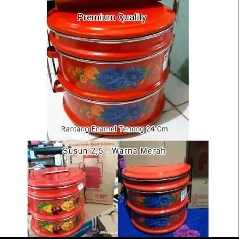 RANTANG ENAMEL JUMBO MASPION 24 CM/2.5 WARNA MERAH / RANTANG PIKNIK BESAR