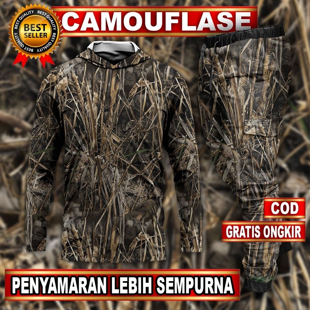 setelan baju berburu | pakaian berburu | baju camo lengan panjang | celana panjang camo | baju berbu
