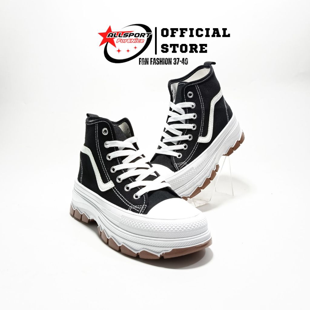 Sneakers Fashion FOR & NICE HIGH BLACK 4535 || Sepatu Sekolah Anak Perempuan Hitam Tinggi || Sneaker