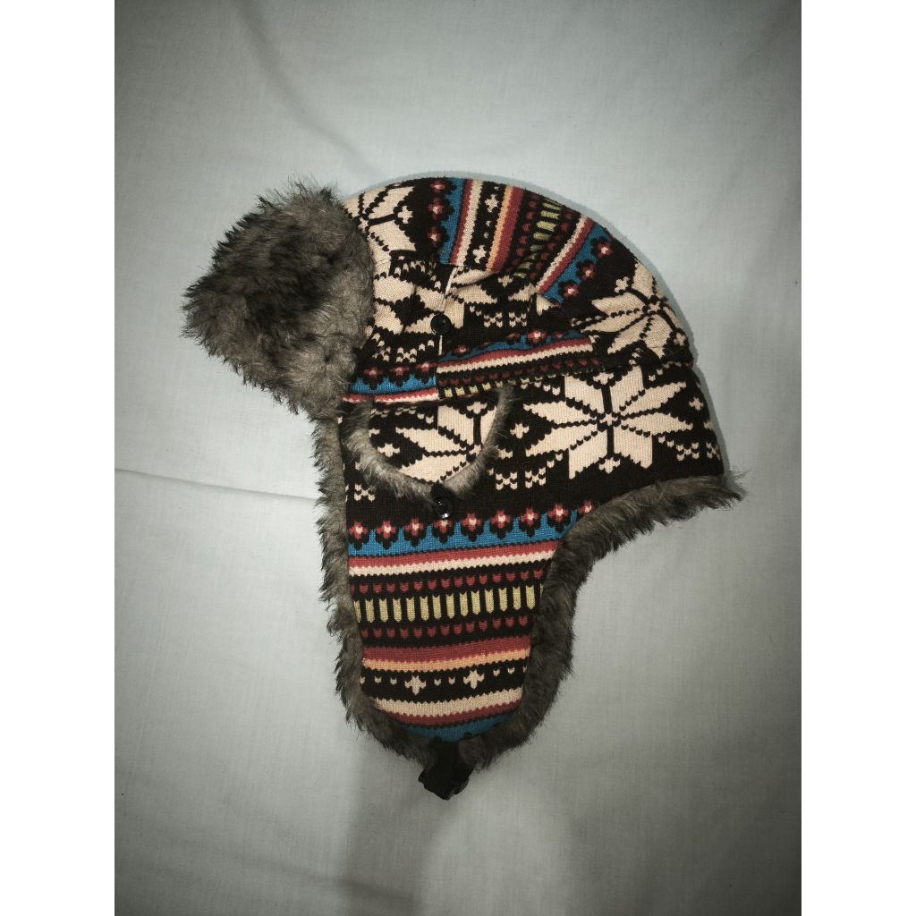 topi Bomber Hat Winter Knitting Aviator Hat Warm Thick Trapper Hat with Earflaps Hunting Hat