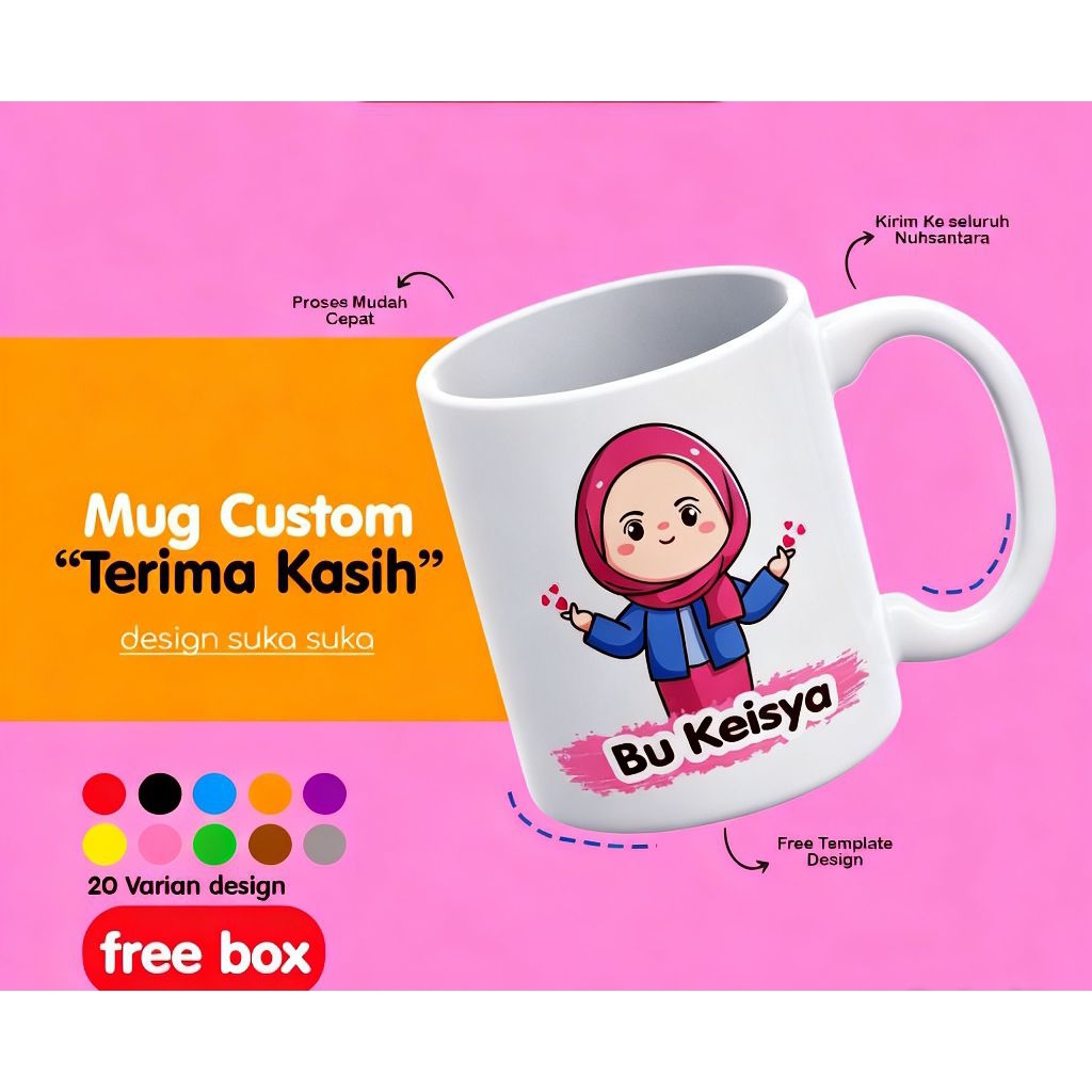Mug Keramik Custom Desain Terimakasih dengan 20 Varian Design dan Free Template Design untuk Hadiah 