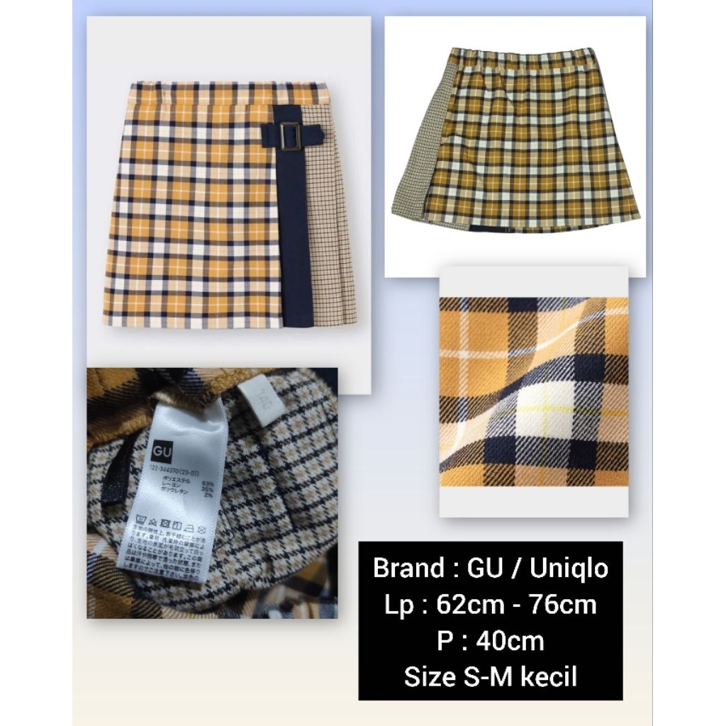 Preloved Ready Rok Tartan Kotak kotak Kuning merah Pleated Skirt GU uniq rok denim jeans sixty eight