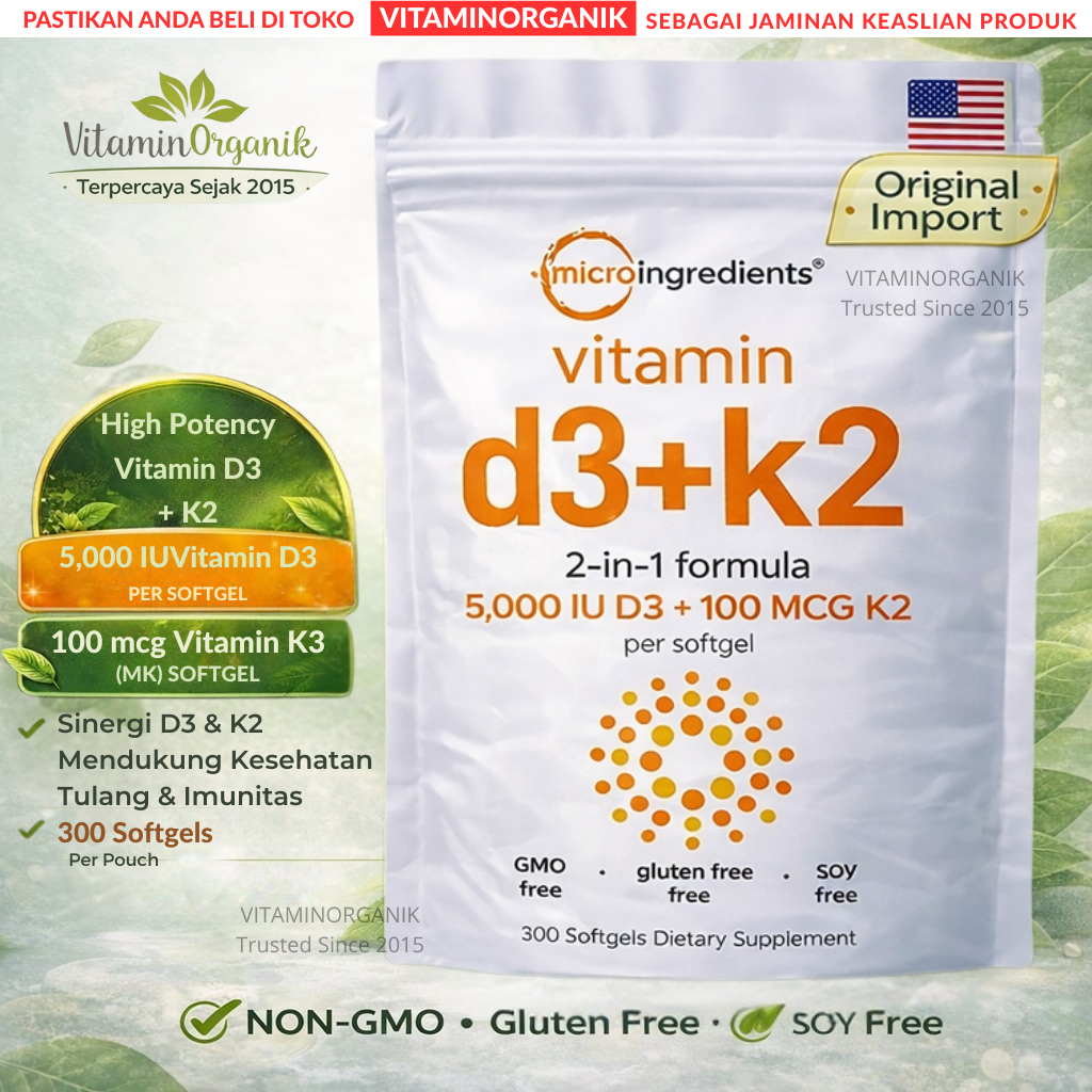 D3K2 5000 IU Micro Ingredients 300 Softgel - VITAMIN D3 5000 IU + K2 100 Mcg ORIGINAL USA