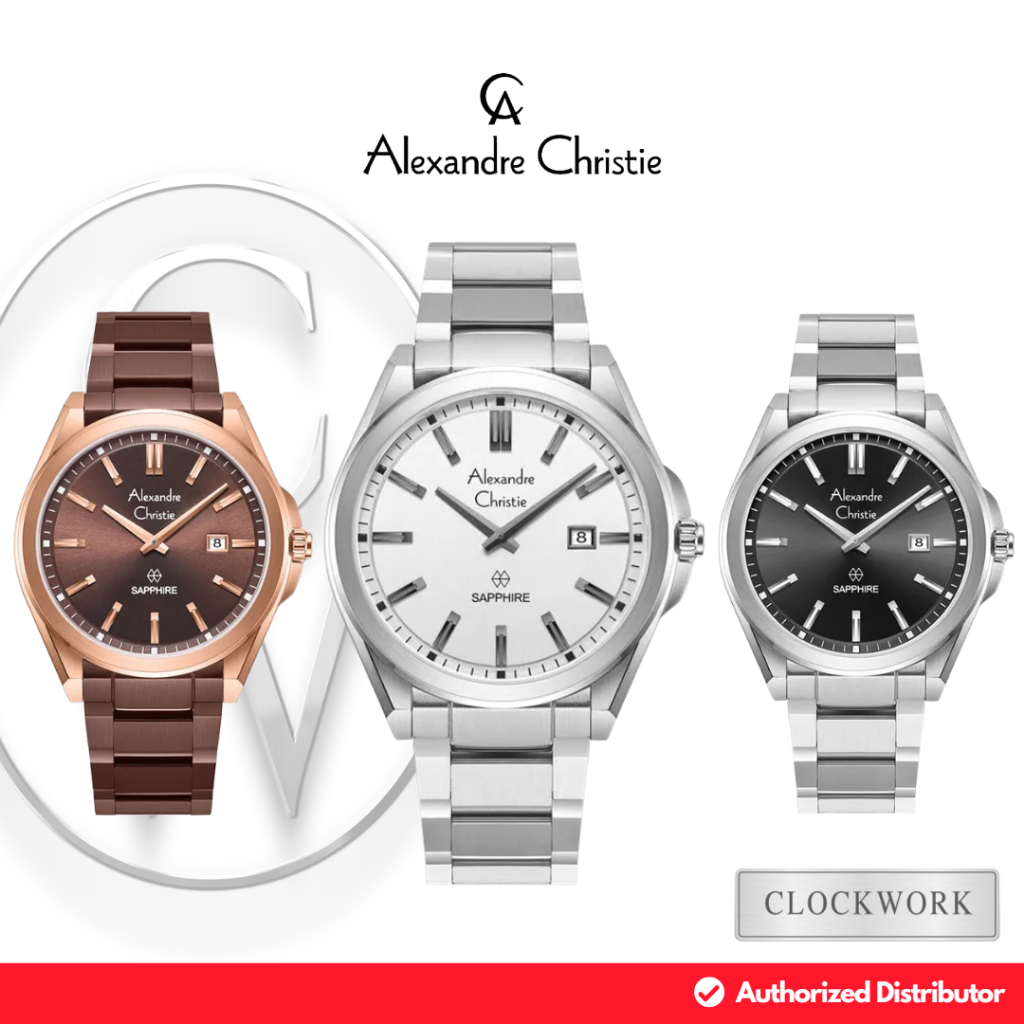 Jam Tangan Pria Alexandre Christie Classic Steel AC 8705 MDB Rantai Casual Formal Simple Sapphire Co