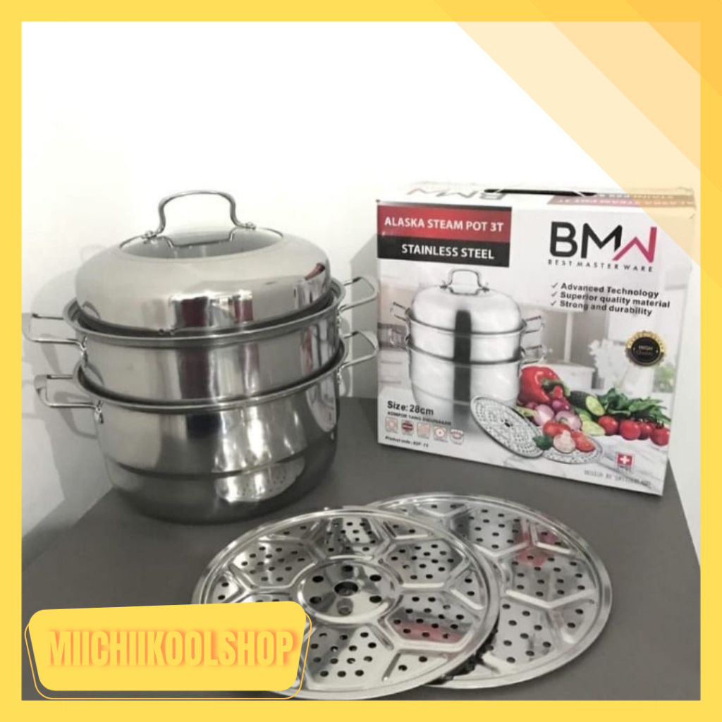 [BMW] Panci Kukus 3 Tingkat Stainless Steel Ukuran 28cm / Panci Kukus 3 Tingkat Steamer Stainless 28