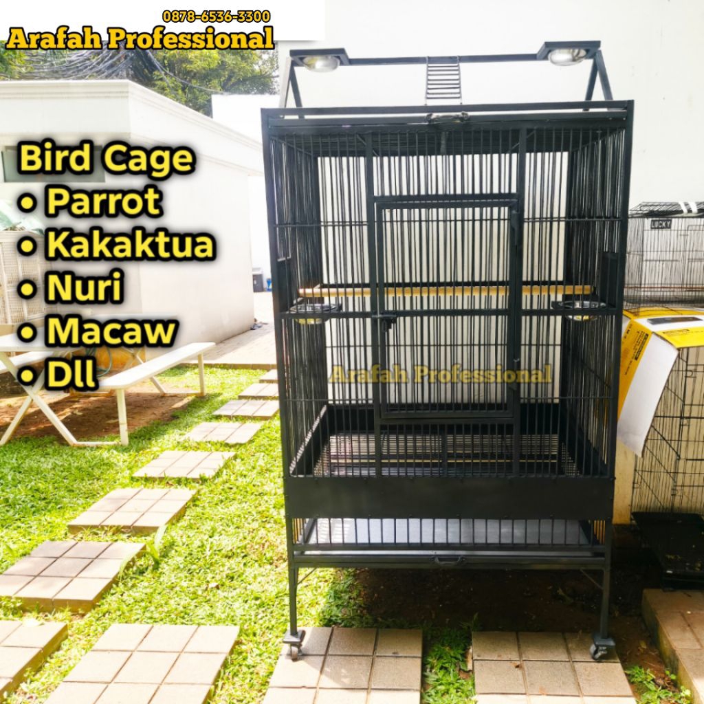 Sangkar Kandang Burung Full Besi + Ruji Parrot Nuri Kakaktua Macaw Sunconure Minimalis Indoor Antika