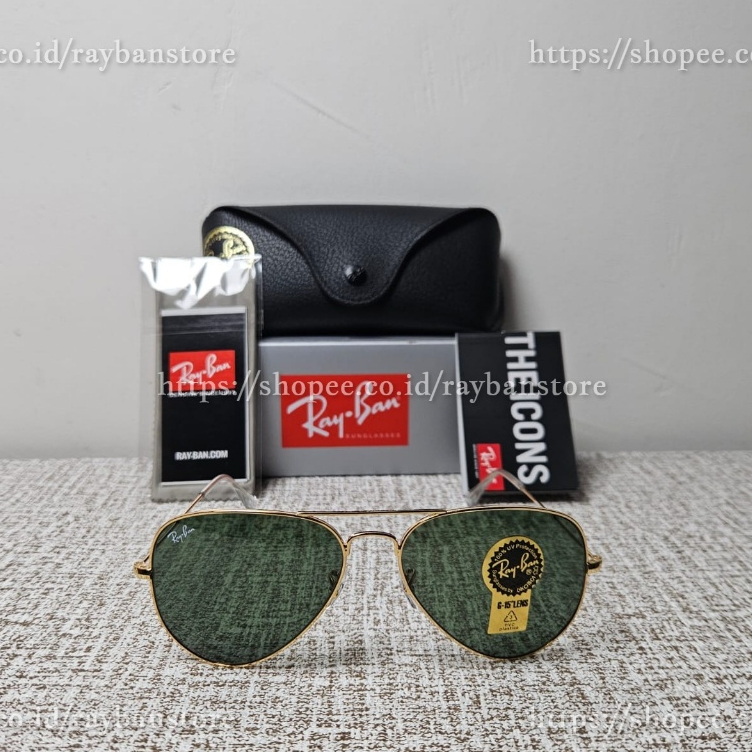 Kacamata Rayban Aviator RB3025 L0205 Gold Lens Green Original