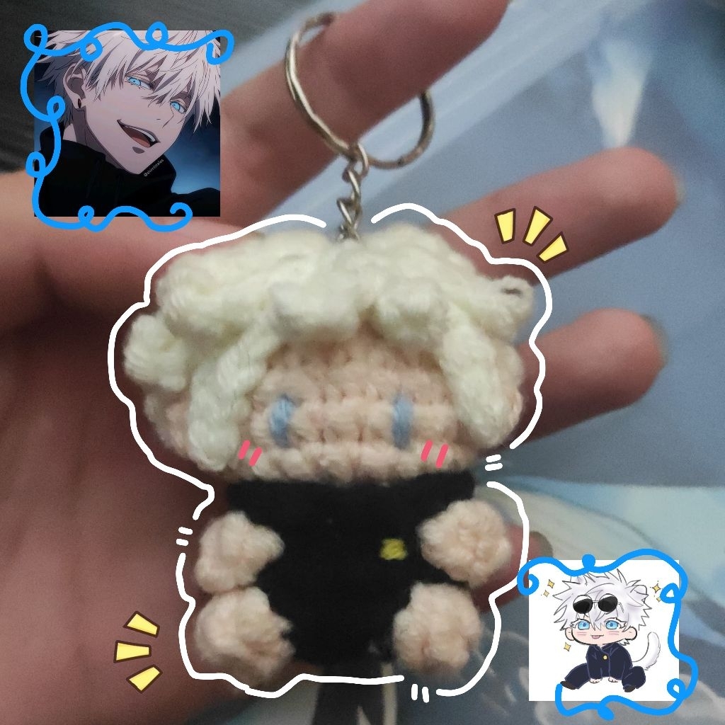 mini gojo satoru keychain crochet | chibi gojo satoru keychain