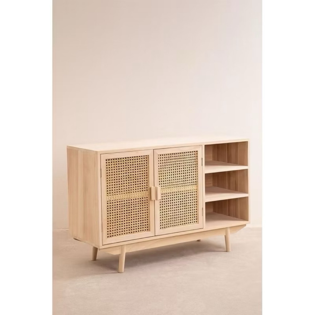 nakas rotan panjang 2 pintu 2 laci termurah bahan kayu jati pilhan