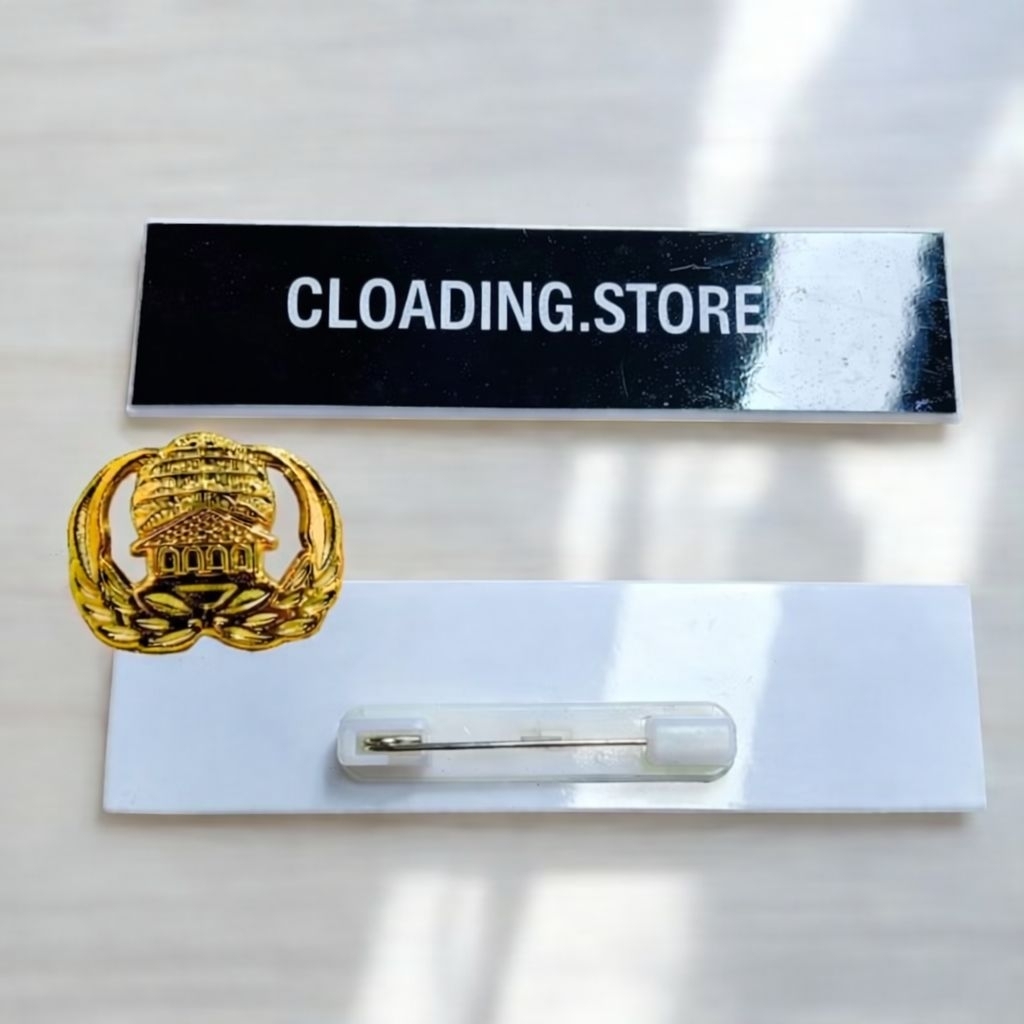 Papan Nama Dada PDH Hitam List Putih Custom/Papan Nama Ukir Laser  8×2 cm