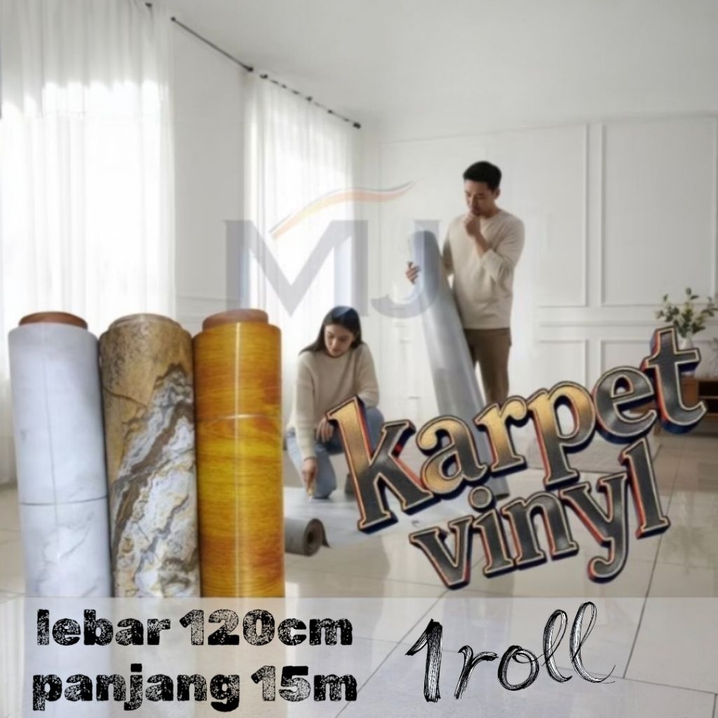 Karpet lantai vinyl 1 roll panjang 15 meter motif kayu/marmer | karpet plastick pvc tebal anti air