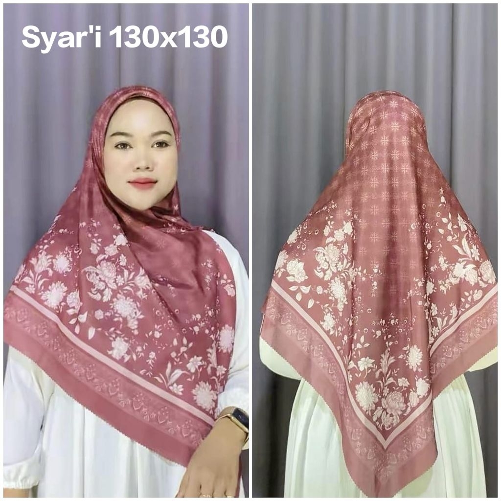 KERUDUNG SEGI EMPAT SYAR'I JUMBO VOAL MOTIF BUNGA KIYANDRA MAROON UK 130X130