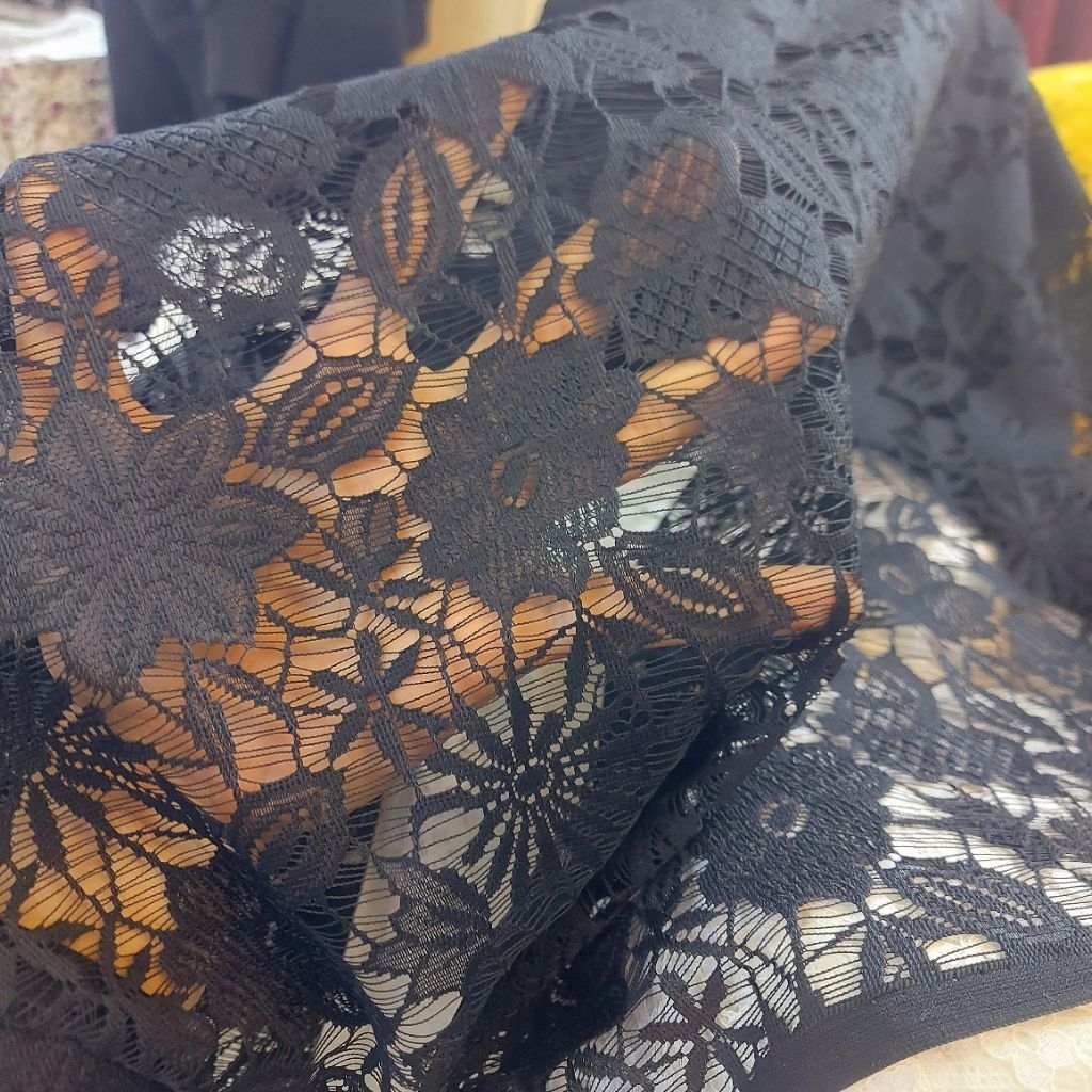 kain brokat premium  - kain brokat motif  - kain brokat modern  - kain brokat kebaya ( Hitam) G