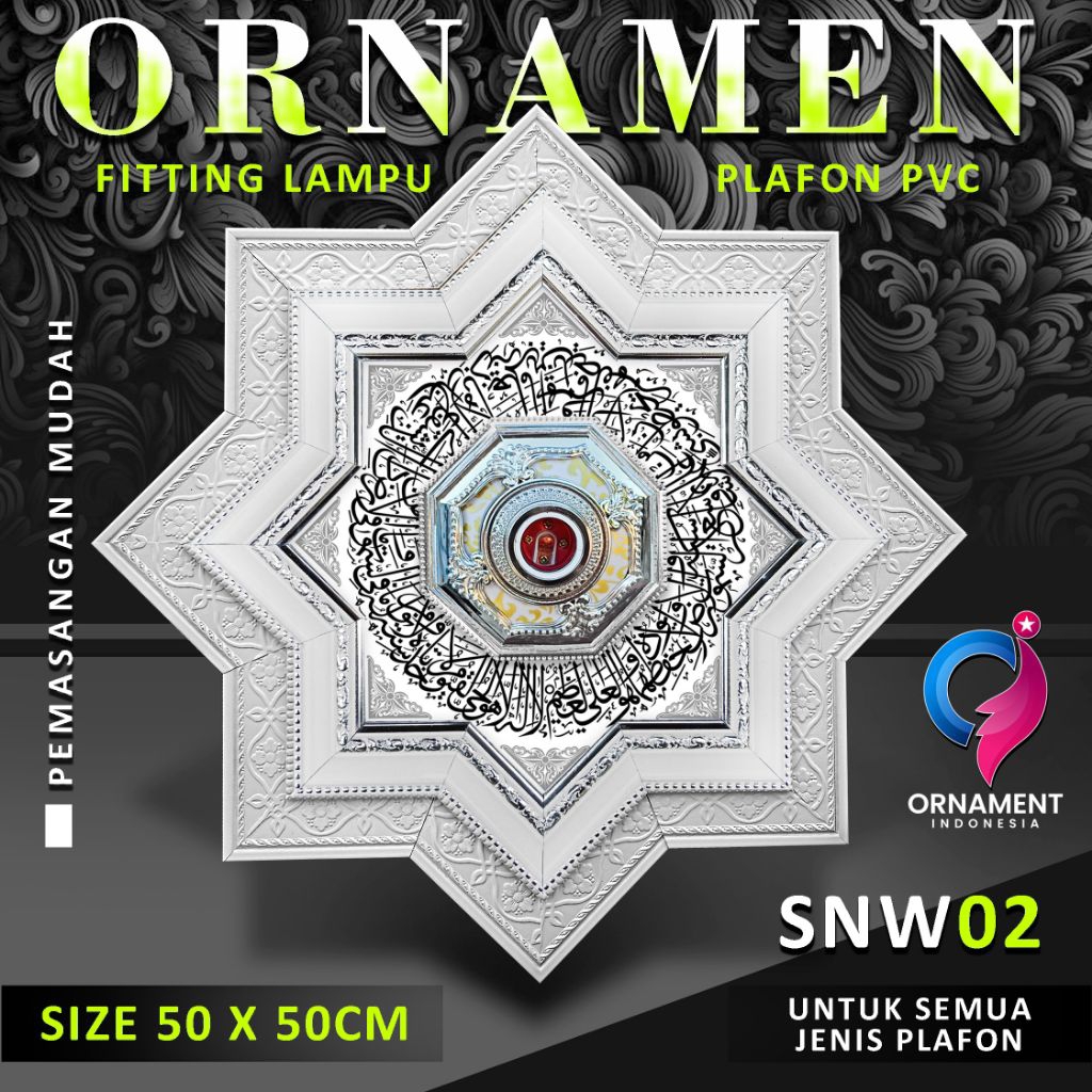 Ornamen lampu plafon pvc 50x50cm putih exclusive