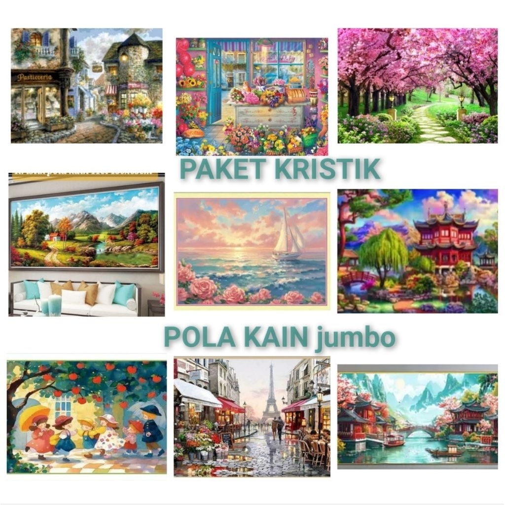 (READY) DIY Crossstitch kit paket kristik Pemandangan Bunga hewan Yesus Kuda Ikan koi Bunga Merak Ja