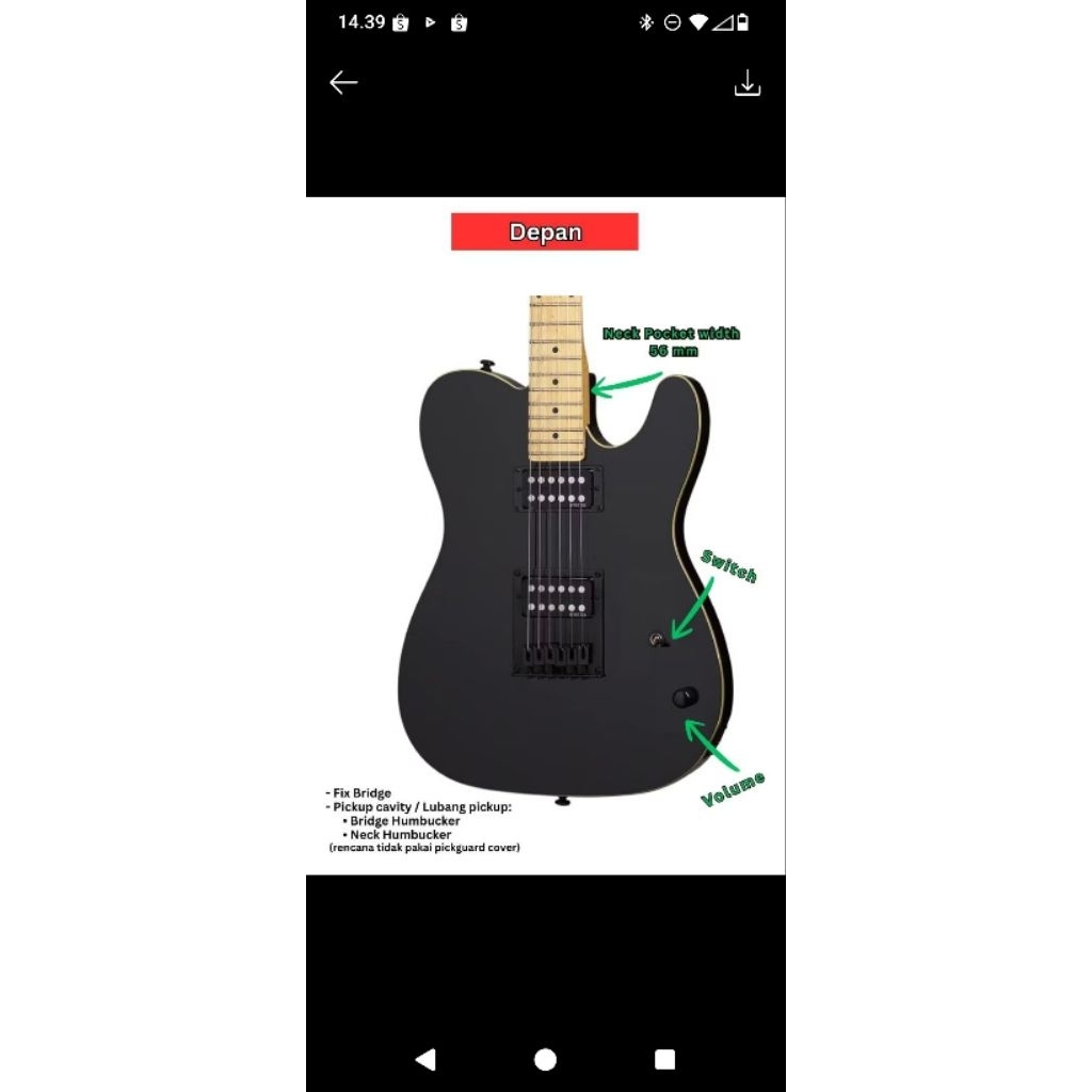 body neck gitar custom model Telecaster
