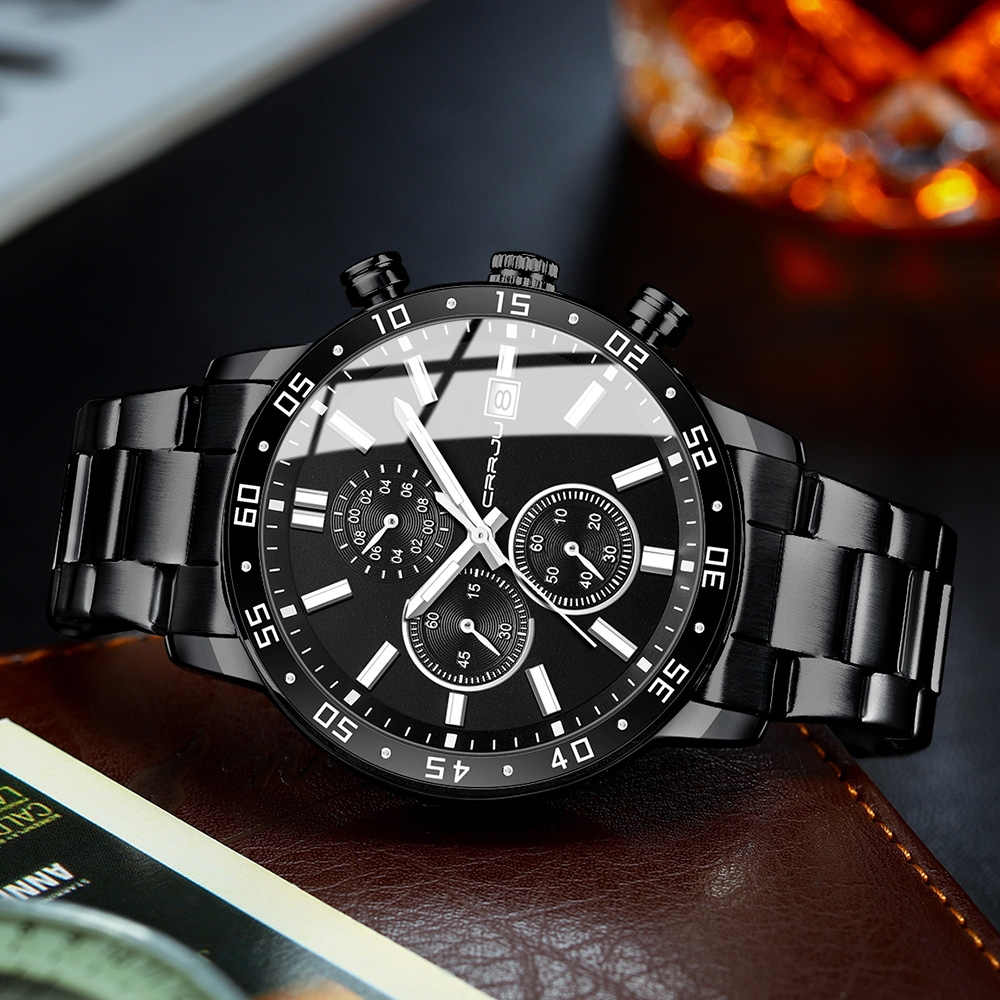 OFFICIAL CRRJU JAM TANGAN PRIA ANTI AIR ORIGINAL BERCAHAYA&KRONOGRAF ANALOG OLAHRAGA BISNIS