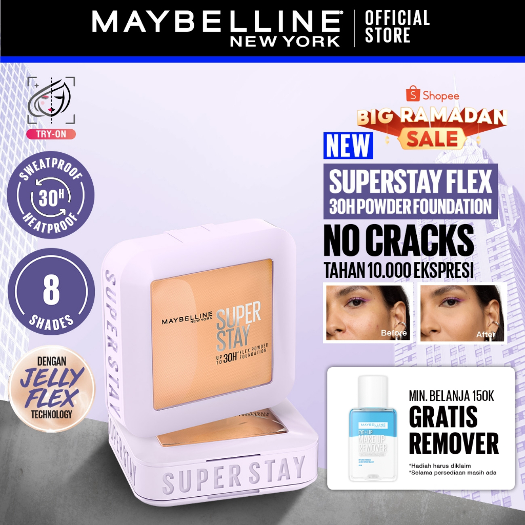 [BARU] MAYBELLINE OFFICIAL Superstay Flex Powder 30H Longwear Powder Foundation Two-Way Cake Oil Con